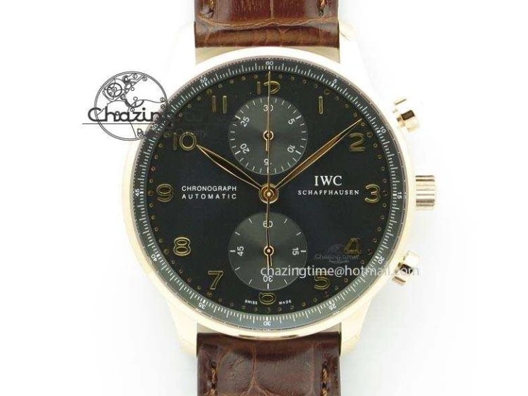 MIROTIME 0509 Minimalist Portuguese 40mm Chrono SS Black Dial On Black Leather Strap A 7382